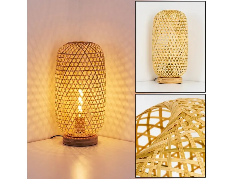 hofstein Tischleuchte »Bergeggi« 1-flammige Tischlampe aus Bambus in Natur, ohne Leuchtmittel, Lichteffekt u. An-/Ausschalter, E27, Beige|braun, – Produktbild 1 von 4
