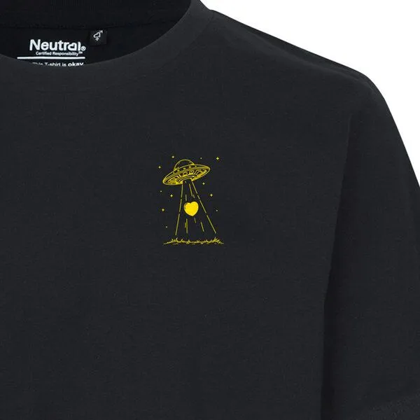 HANDGEDRUCKT HANDGEDRUCKT "Beam it up" Unisex T-Shirt aus reiner Baumwolle (kbA), Black, – Produktbild 1 von 3