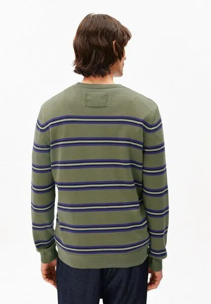 ARMEDANGELS ARMEDANGELS LOUKAA FINE STRIPE Herren Pullover aus Bio-Baumwolle, Fatigue green-tinted navy, – Produktbild 2 von 4