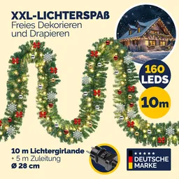 Casaria® Weihnachtsgirlande 10m In-/Outdoor geschmückt – Produktbild 1 von 1