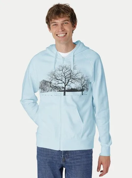 Peaces.bio - handbedruckte Biomode Peaces.bio - handbedruckte Biomode Zip-Hoodie Landscape Herren, Hellblau, – Produktbild 2 von 2