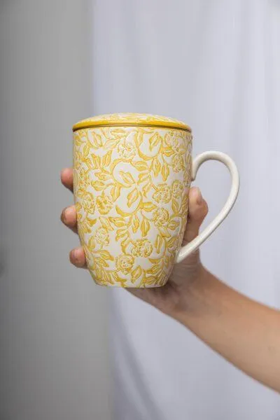 Tranquillo Tranquillo Tasse mit Teesieb RUSTIC 400 ml, Gelb, – Produktbild 5 von 5