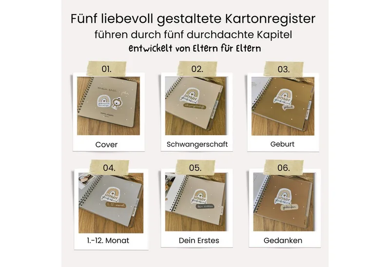 Mama Poppins Germany Mama Poppins Germany Tagebuch Babyalbum Mein 1. Jahr zum Ausfüllen, Babytagebuch, Beige|goldfarben, – Produktbild 4 von 5