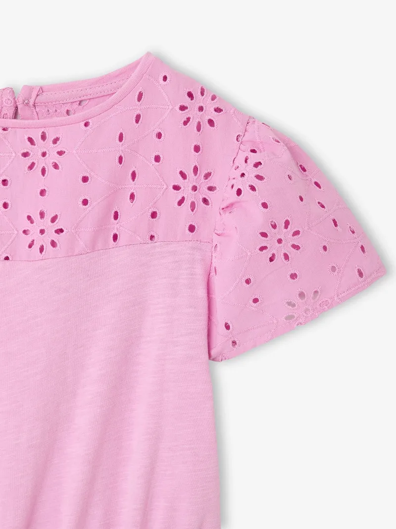 Vertbaudet Mädchen Kleid mit Lochstickerei, Malve, – Produktbild 3 von 4