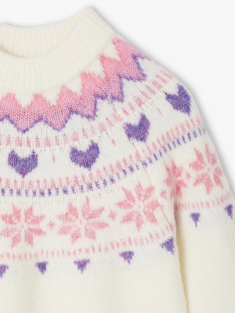 Vertbaudet Mädchen Strickkleid mit Norwegermuster 42% Recycling-Polyester GRS-zertifiziert, Wollweiß, – Produktbild 4 von 4