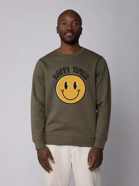 watapparel watapparel Sweatshirt Unisex Happy times smiley emoji, Khaki, – Produktbild 2 von 4