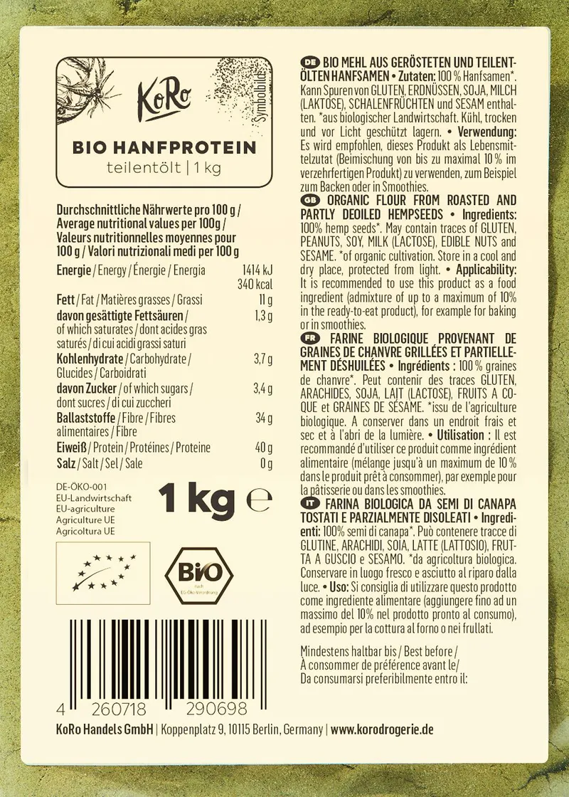 KoRo Teilentöltes Bio Hanfprotein 1 kg – Produktbild 4 von 5