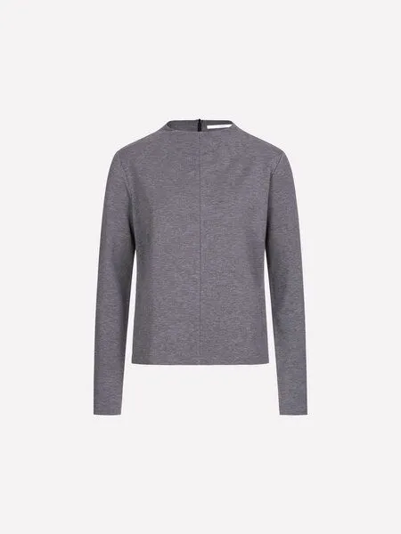 LANIUS LANIUS Langarmshirt mit Stehkragen aus TENCEL Lyocell, Darkgreymelange, – Produktbild 2 von 4