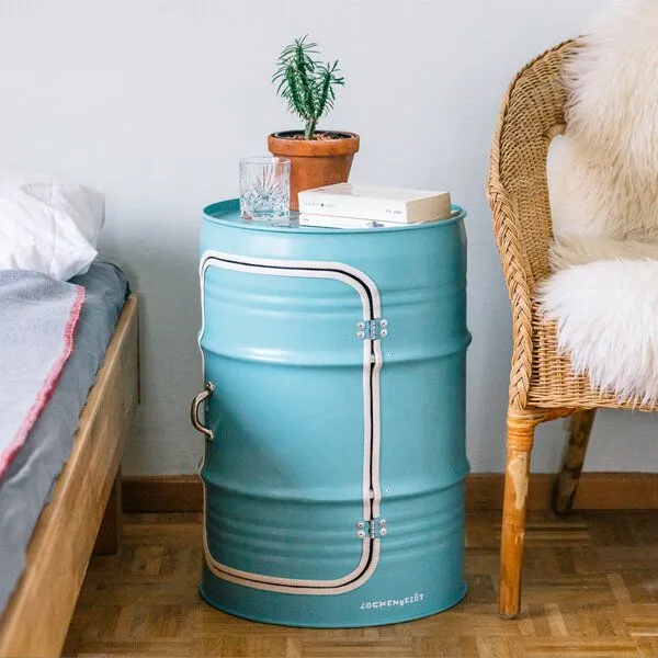 Lockengelöt Lockengelöt Minibar mit Tür aus einem kleinen Ölfass, Türkis, – Produktbild 1 von 4