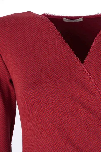 WIRKSTOFF Potsdam WIRKSTOFF Potsdam Kleid in Wickeloptik, Rubinrot, Fischgrät, Bio-Baumwolle – Produktbild 4 von 4