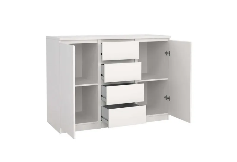 Home affaire Kommode Naia - 4 Schubladen & 2 Türen, grifflose Front, Made in Denmark (Breite: 121 cm, in mehreren Farben), Sideboard, skandinavisches & modernes Design mit viel Stauraum, Weiß, – Produktbild 5 von 8