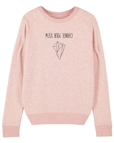 Human Family Human Family Bio Damen Rundhals Sweatshirt "Feel - Change your view" - in 7 Farben, Rosa-meliert, – Produktbild 3 von 3