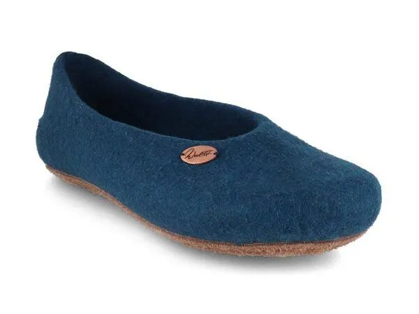 WoolFit WoolFit Ballerina Hausschuhe mit vegetabiler Ledersohle und Filzeinlage, Blau, – Produktbild 1 von 4