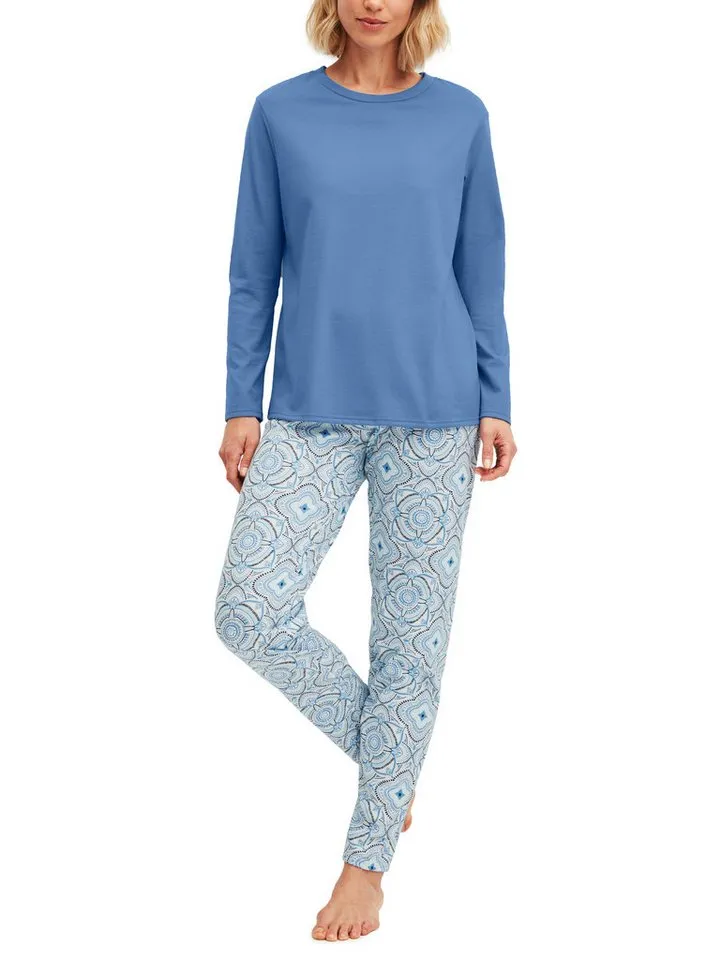 CALIDA CALIDA Schlafanzug Cotton Special (2 tlg) Langarm, bequem, Baumwolle, Rundhals-Ausschnitt, Blau, – Produktbild 5 von 5