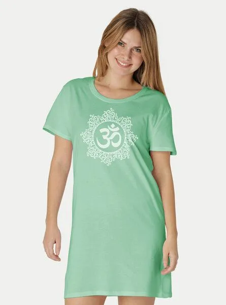 Peaces.bio - handbedruckte Biomode Peaces.bio - handbedruckte Biomode Longshirt Classic Om Damen, Mint, – Produktbild 2 von 2