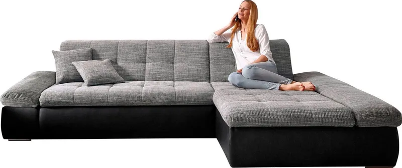 DOMO collection Ecksofa MORIC 300x172 cm, XXL-Sofa mit viel Platz, L-Form, auch in Cord, wahlweise mit Bettfunktion und Armteilverstellung, Schwarz, – Produktbild 3 von 8