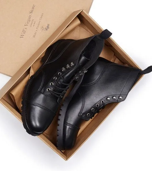 Will's Vegan Shop Will's Vegan Shop Work Boots aus veganem, italienischen Leder, Schwarz, – Produktbild 4 von 4