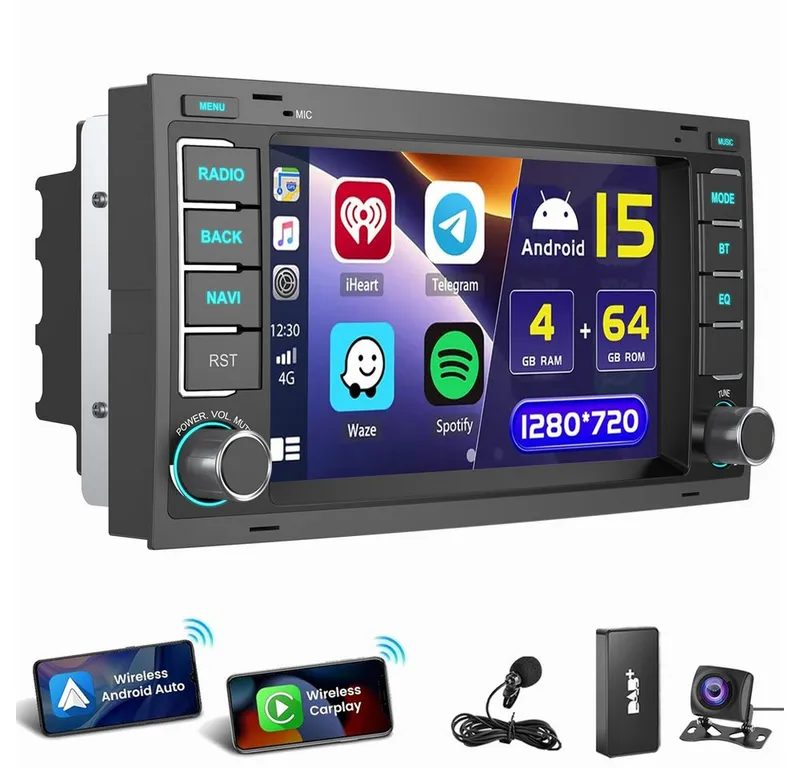 ESSGOO Für VW T5 Multivan Transporter Touareg Autoradio Android 15 Autoradio (RDS, Digitalradio (DAB), FM), Schwarz, – Produktbild 1 von 5
