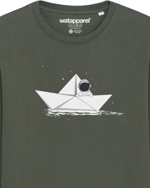 watapparel watapparel Sweatshirt Unisex Astronaut in paper boat, Khaki, – Produktbild 3 von 4