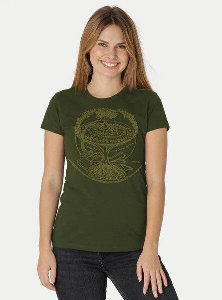Peaces.bio - handbedruckte Biomode Peaces.bio - handbedruckte Biomode Bio-Damen-T-Shirt "Weltenesche", Waldgrün, – Produktbild 2 von 2