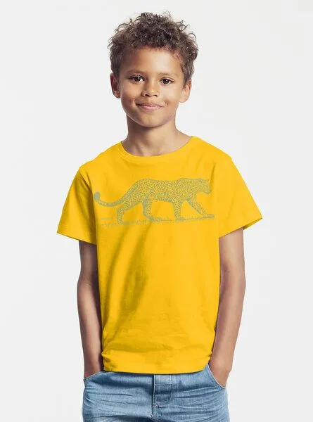 Peaces.bio - handbedruckte Biomode Peaces.bio - handbedruckte Biomode Bio-Kinder T-Shirt Leopard, Gelb, – Produktbild 2 von 3