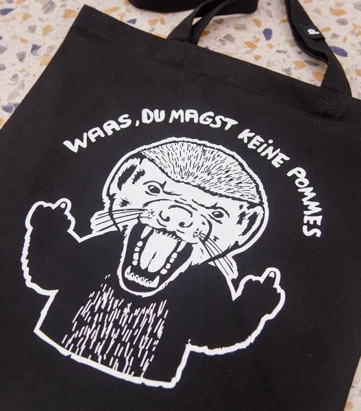 päfjes päfjes Honigdachs / du magst keine Pommes? - Feste Baumwolltasche 340 – Produktbild 2 von 2