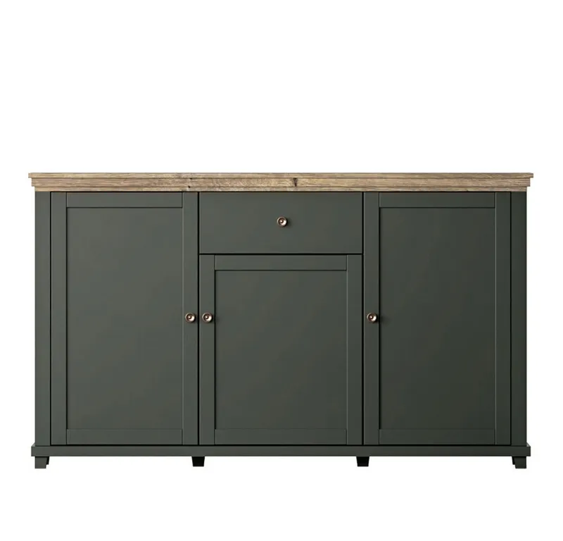 Lomadox Sideboard EPSOM-83, grün mit Lefkas Eiche Nb. Knopfgriffe messingfarben 160/93/42 cm, Grün, – Produktbild 3 von 5