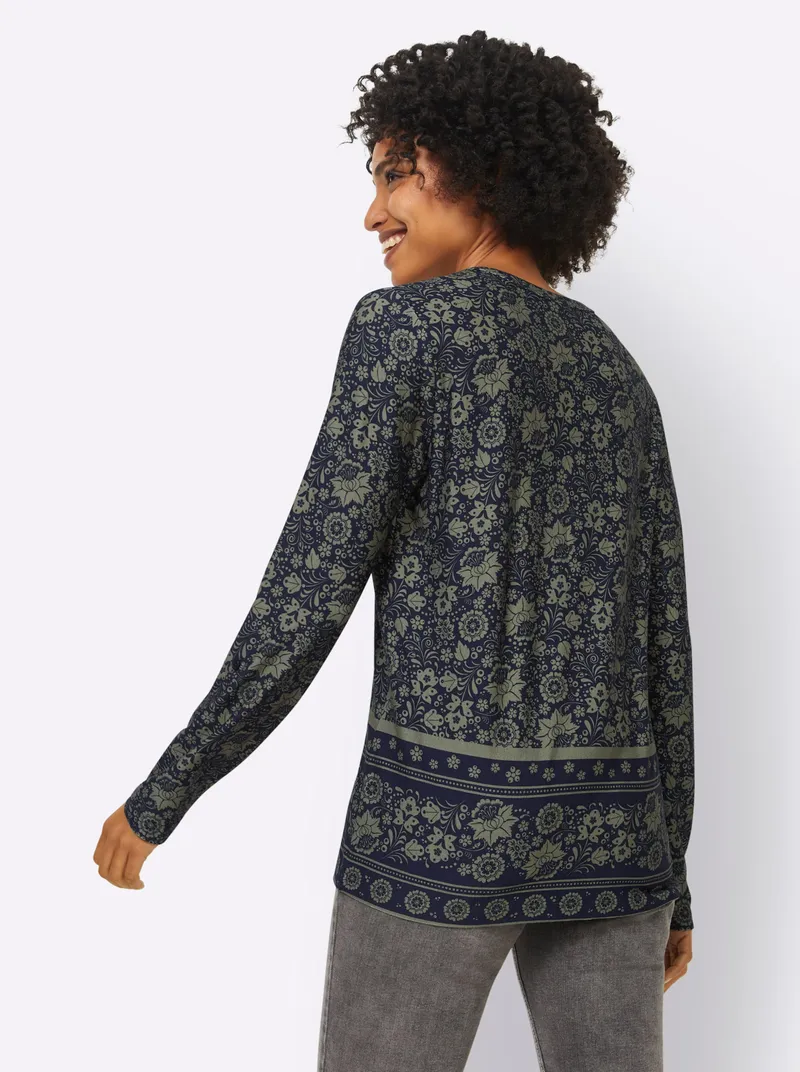 heine Print-Shirt khaki-marine-bedruckt, Khaki-marine-bedruckt, – Produktbild 1 von 2
