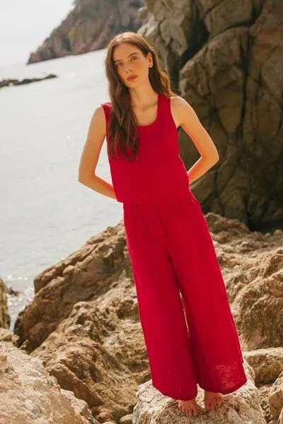 AmourLinen AmourLinen Weite Leinenhose ISABELLA, Magenta (rosa), – Produktbild 4 von 4
