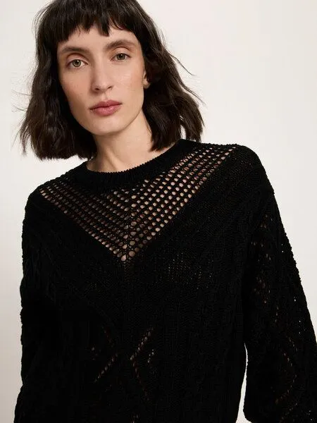 LANIUS LANIUS Lochstrick Pullover aus Bio-Baumwolle, Onyx, – Produktbild 3 von 4