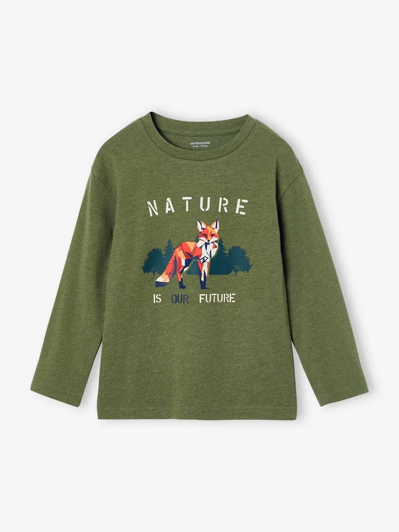 Vertbaudet Jungen Langarmshirt mit Fuchs-Print, Grün meliert, – Produktbild 2 von 4
