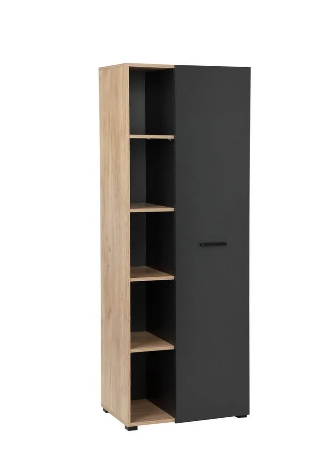 OTTO home Aktenschrank Moid, moderner Mehrzweckschrank, Maße: 64,5x41,5x175 cm, 5 Fächer mit viel Stauraum, Schwarz, – Produktbild 2 von 4