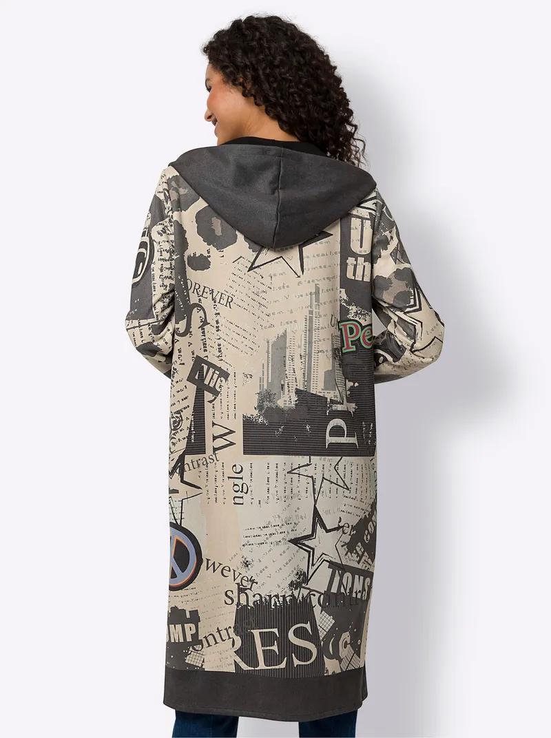 heine Shirtjacke sand-schwarz-bedruckt, Sand-schwarz-bedruckt, – Produktbild 2 von 2