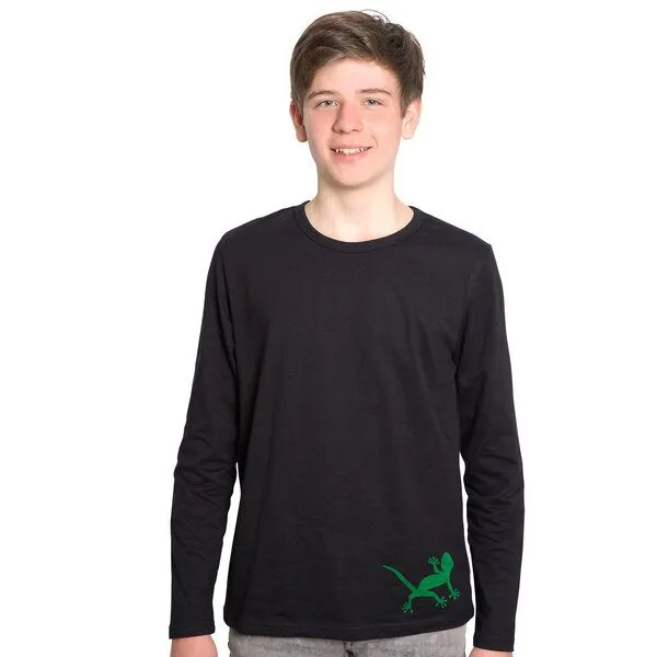 HANDGEDRUCKT HANDGEDRUCKT "Geckos" Männer Longsleeve, Black, – Produktbild 1 von 3