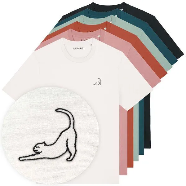 LIGARTI Besticktes T-Shirt – Eloise die Katze – LIGARTI Tiermanufaktur, Petrol, – Produktbild 2 von 4