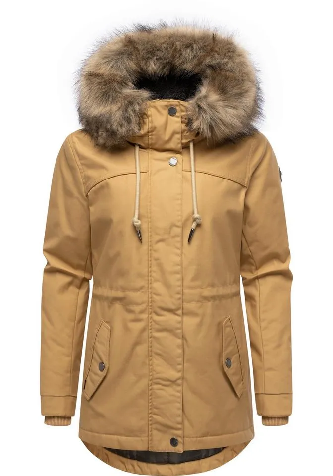ragwear ragwear Winterjacke Tawny Short YOUMODO Warme Jacke mit großer Kapuze und Kunstfellkragen, Braun, – Produktbild 2 von 5