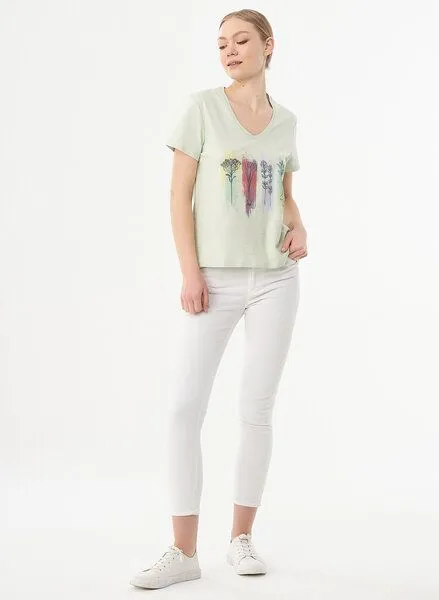 ORGANICATION ORGANICATION T-Shirt aus Bio-Baumwolle mit Blumen-Print, Sage green, – Produktbild 2 von 4