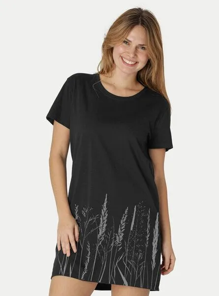 Peaces.bio - handbedruckte Biomode Peaces.bio - handbedruckte Biomode Longshirt Gräservielfalt Damen, Schwarz, – Produktbild 2 von 2