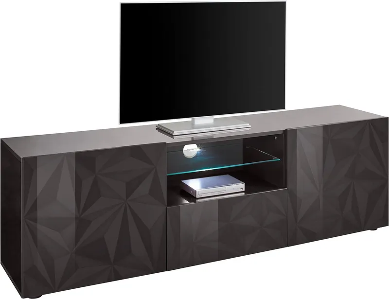 Home affaire Lowboard Prisma Breite 181 cm, TV-Board 2 Türen, 1 Schubkasten, TV-Schrank, Front mit elegantem Siebdruck, grifflos, viel Stauraum, Grau, – Produktbild 1 von 5