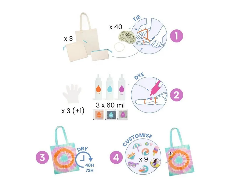 DJECO Kreativset DIY: Batik-Set Taschen Batikfarben Set waschfest Shirt DIY Set Kinder – Produktbild 3 von 5