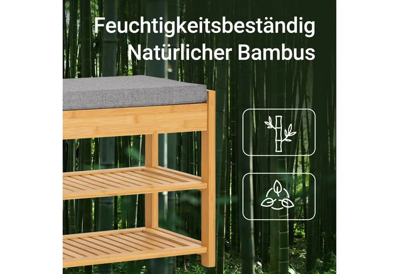 SoBuy Sitzbank FSR47, Schuhbank mit Sitzfläche Garderobenbank Schuhregal Sitzbank Bambus, Beige, – Produktbild 6 von 8