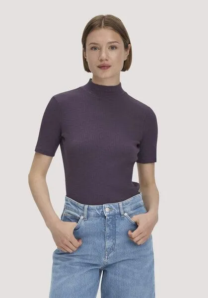 hessnatur hessnatur Mock-Neck Shirt Slim aus Bio-Baumwolle, Dunkle traube, – Produktbild 1 von 4
