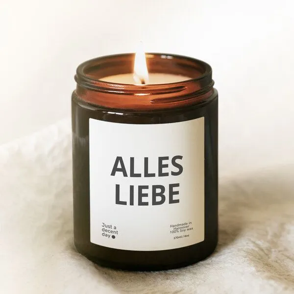 Just a decent day Just a decent day Duftkerzen Geschenk - ALLES LIEBE - Handmade aus Sojawachs – Produktbild 3 von 3