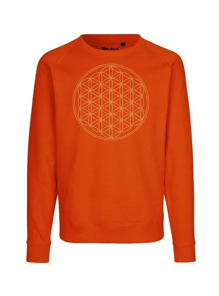 Peaces.bio - handbedruckte Biomode Peaces.bio - handbedruckte Biomode Bio Damen Sweatshirt Loose Fit Die Blume des Lebens, Orange, – Produktbild 1 von 2