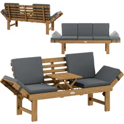Casaria® Gartenbank 2in1 wandelbar mit Tisch Kissen aus Akazienholz – Produktbild 1 von 1