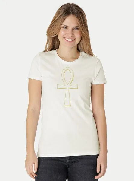 Peaces.bio - handbedruckte Biomode Peaces.bio - handbedruckte Biomode Damen Fit T-Shirt Ankh, Natur, – Produktbild 2 von 2