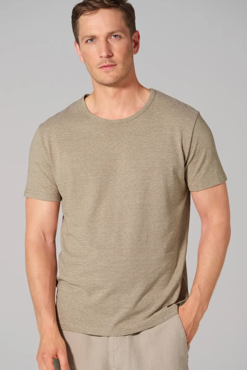 HempAge Hempage Herren vegan T-Shirt Striped Shitake Beige/Natur, Beige, – Produktbild 2 von 2