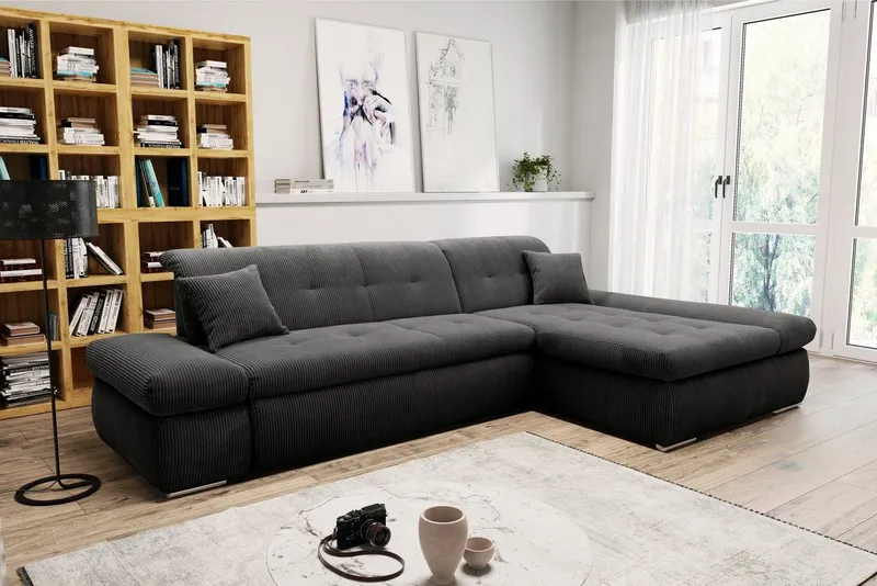 DOMO collection Ecksofa MORIC 300x172 cm, XXL-Sofa mit viel Platz, L-Form, auch in Cord, wahlweise mit Bettfunktion und Armteilverstellung, Cord, Grau, – Produktbild 3 von 8