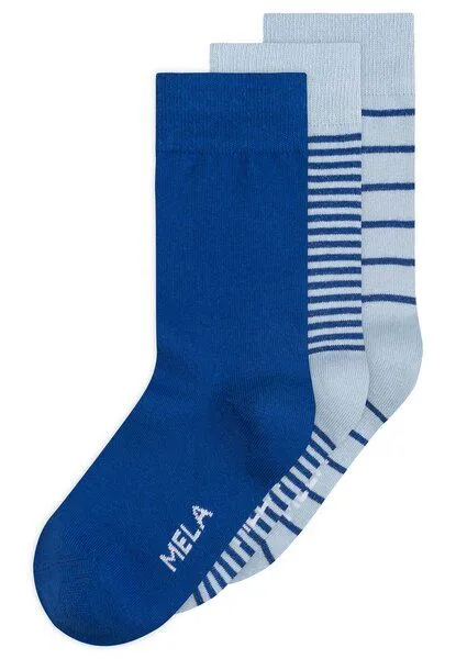MELA MELA Basic Socken 3 Paare aus 100% Bio-Baumwolle, Blau fein gestreift,blau gestreift,bold blue, – Produktbild 1 von 1