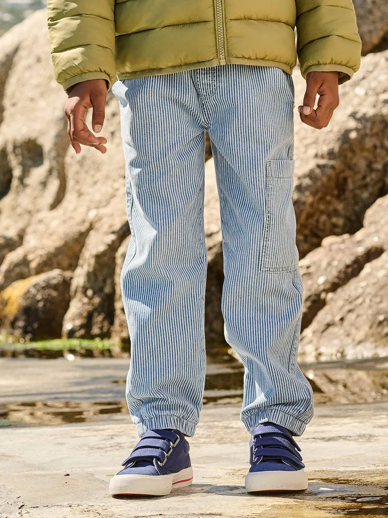 Vertbaudet Jungen Cargohose mit Dehnbund & Kordel, Blau gestreift, – Produktbild 1 von 3
